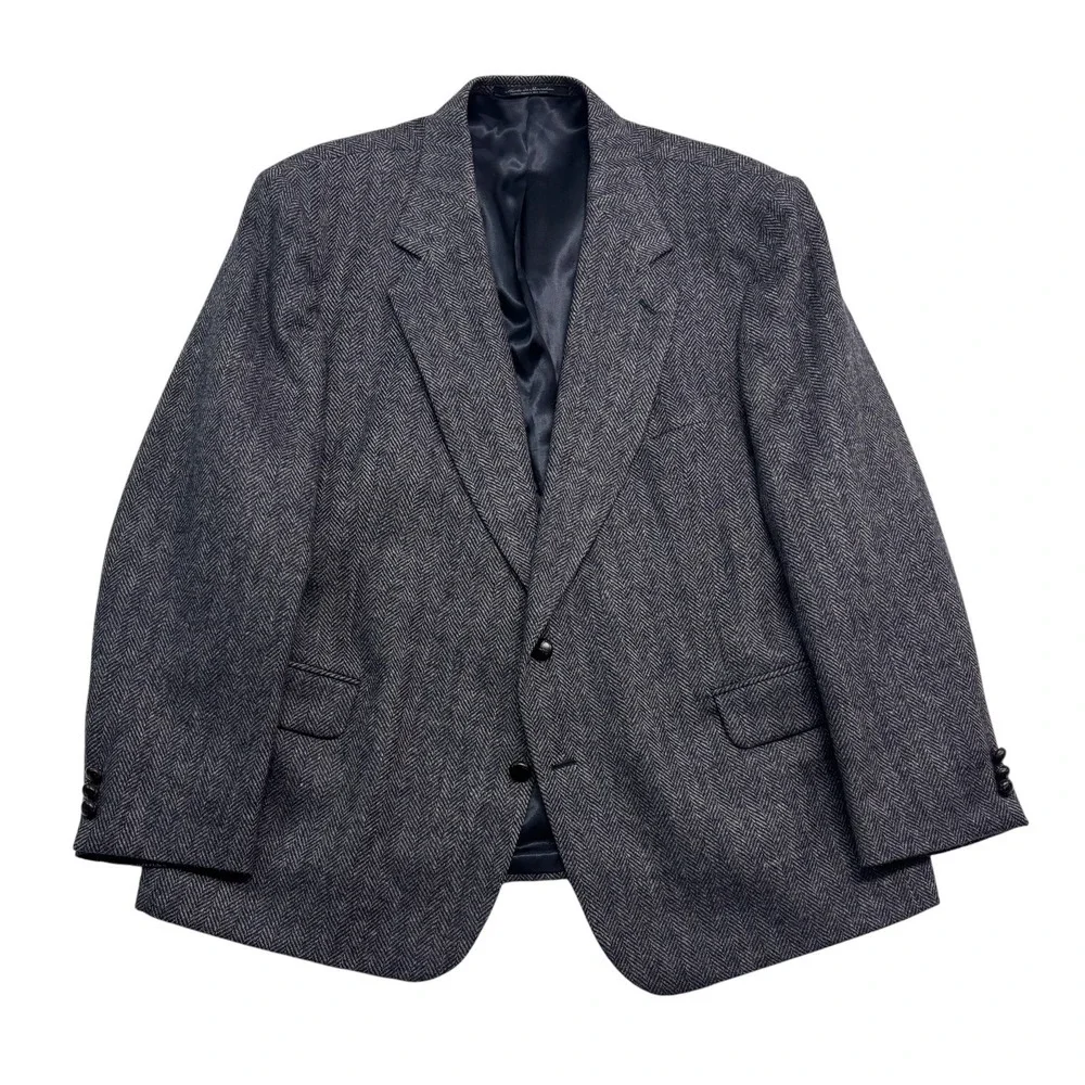 vtg Herringbone Tweed 50R Gray Black Fleck Blazer Jacket Sport Suit Coat Wool